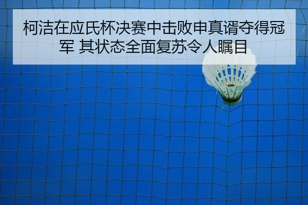 柯洁在应氏杯决赛中击败申真谞夺得冠军 其状态全面复苏令人瞩目
